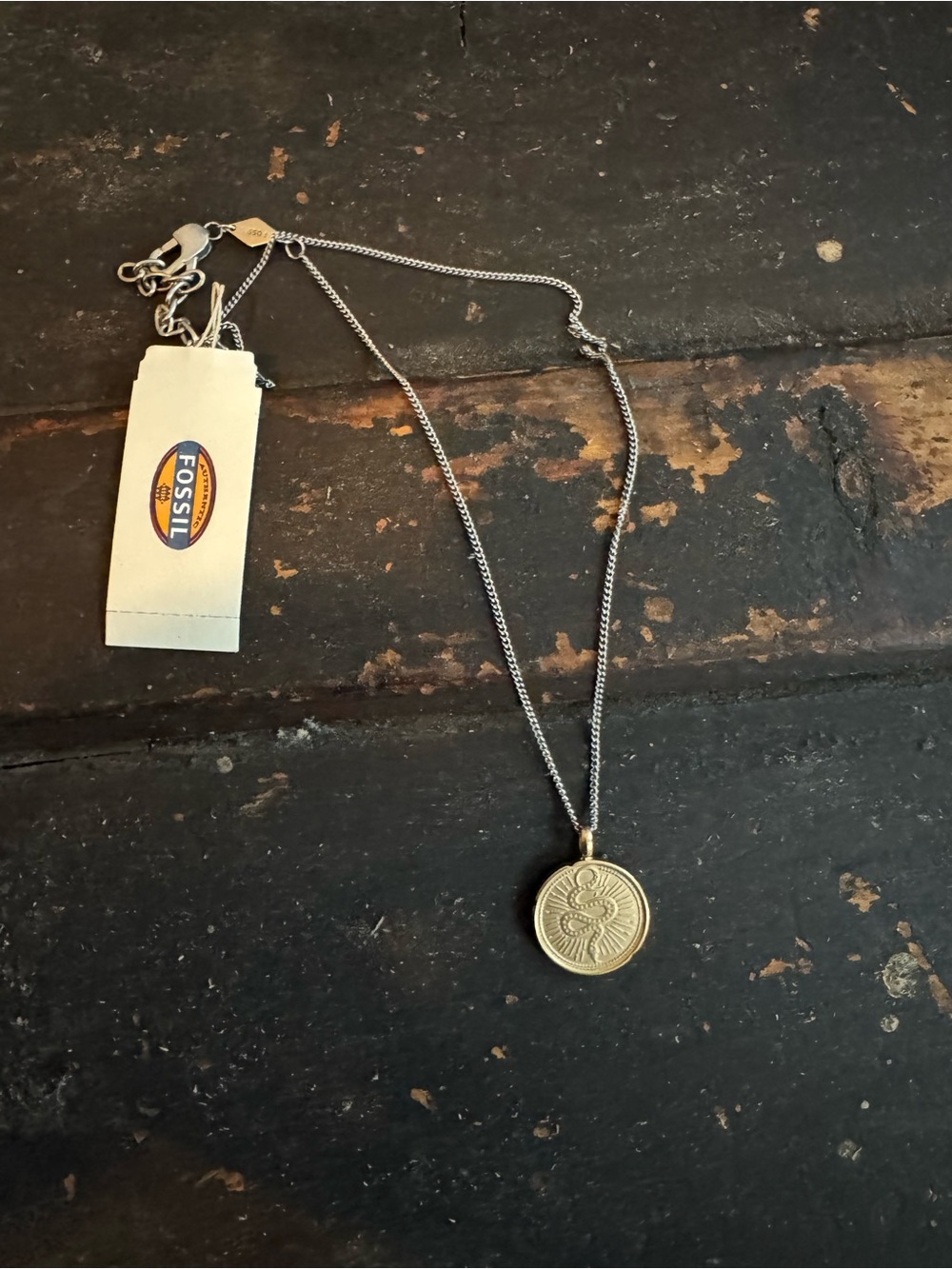 Fossil Silver Chain Necklace with Gold-Tone Round Pendant